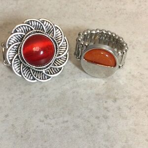 NWT Paparazzi split orange/silver and red flower stretch rings